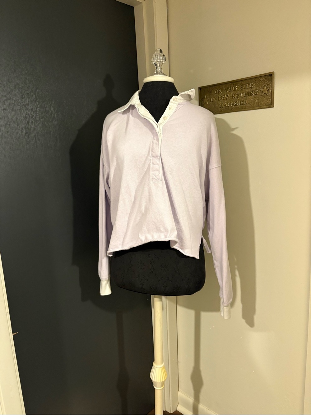 aerie Lavender Cropped 100% Cotton Polo with White Collar 💜